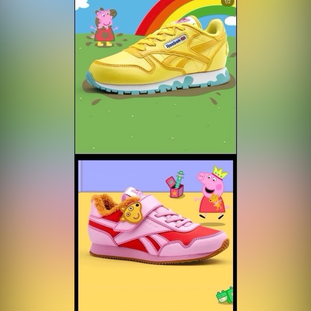 2 PAIR SNEAKERS REEBOK x PEPPA BUNDLE KIDS SIZE 13 NEW & MINT/EUC 100% AUTHENTIC